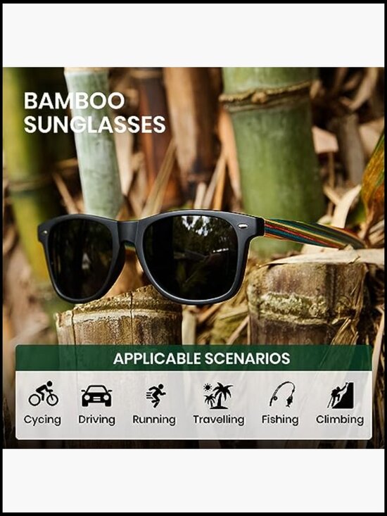Polarized UV Protection Bamboo Frame Sunglasses Gift 1109
